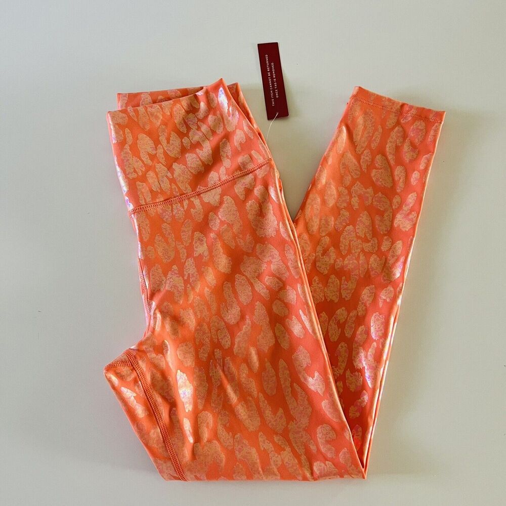 CARBON38 Metallic Orange Leopard High Rise 7/8 Leggings - M